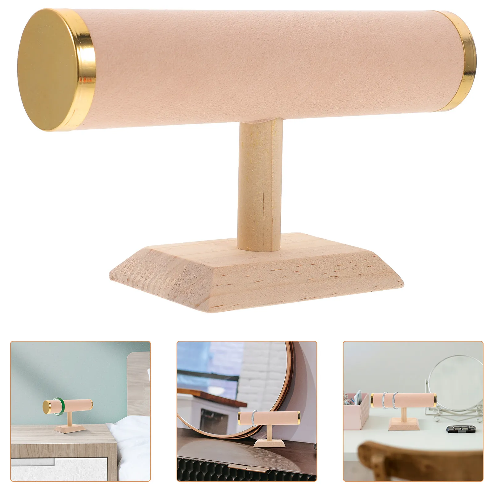 

Wooden Bracelet Holder Stand for Bangle Watch Scrunchies Organizer Desktop Jewelry Display Rack Natural Solid Wood Texture