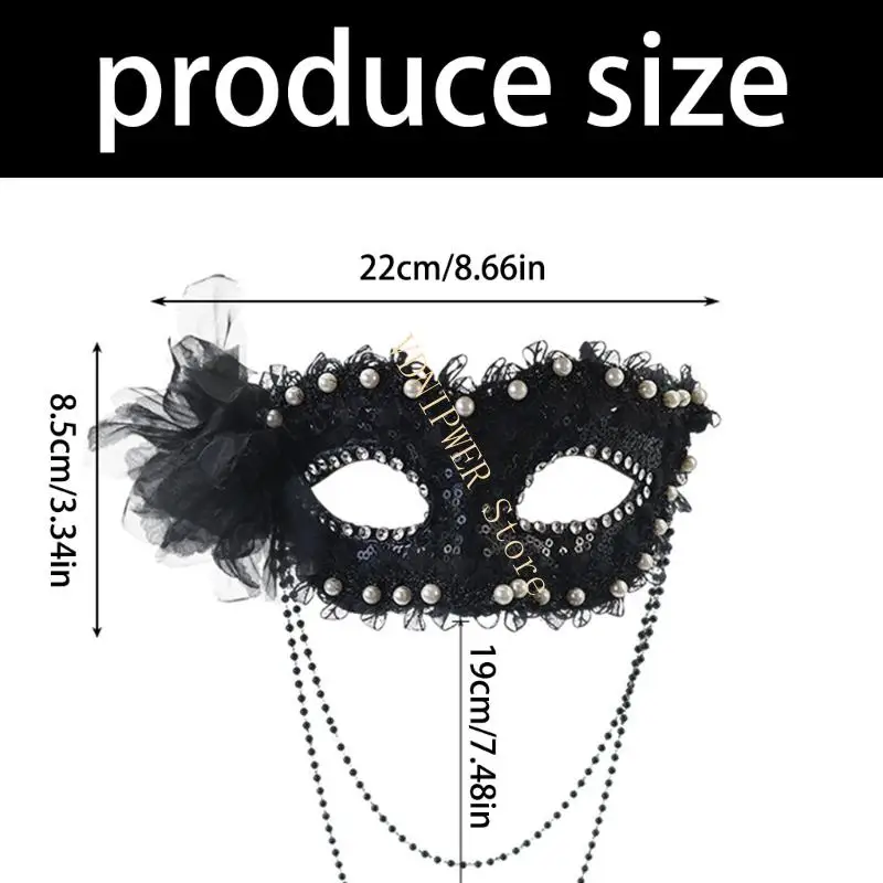 Elegante halfgelaatsmasker met imitatieparels en accenten Comfortabele plastic gezichtsbedekking Perfect voor themafeesten D08E