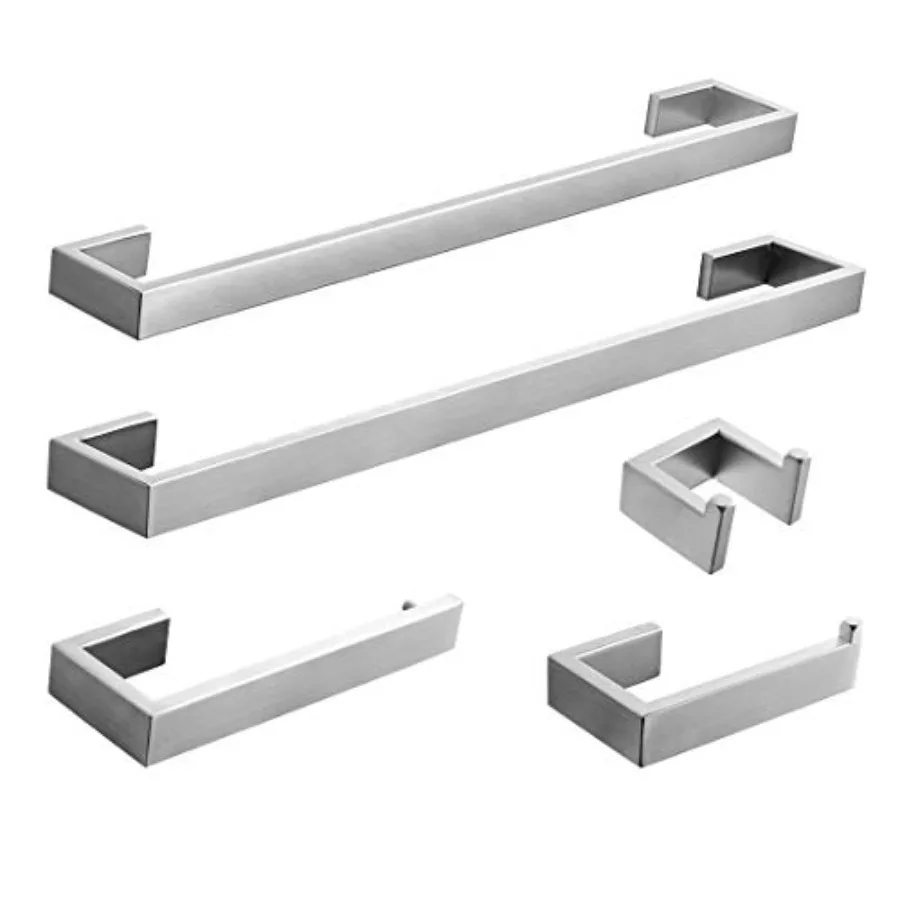 

Bathroom hardware set: stainless steel, brushed nickel, wall-mounted, 5-piece, corrosion-resistant and sleek modern finish for
