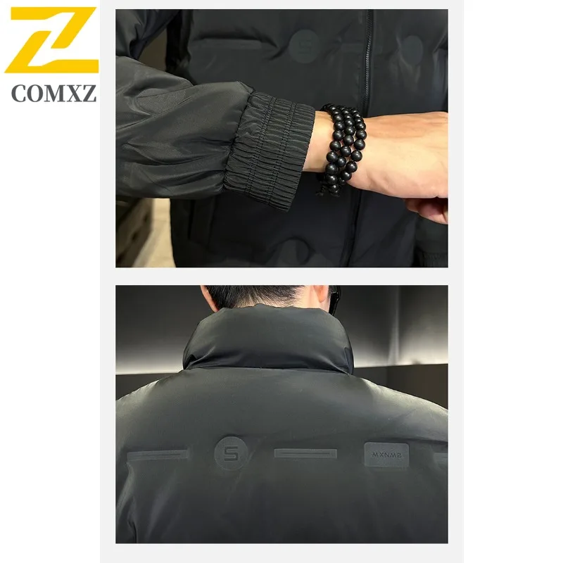 Mens Outdoor Sport Puffer Jacket American Style Solid Color Cotton-Padded Coat Waterproof Windproof Thermal Outerwear Streetwear