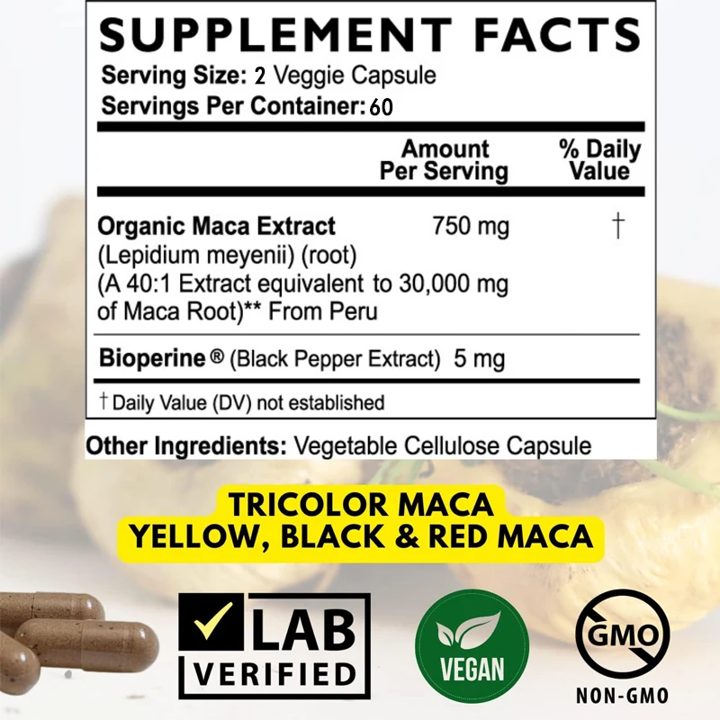 Maximum Strength Black Maca Root - 30,000 Mg - Gelatin Maca Root Extract From Peru