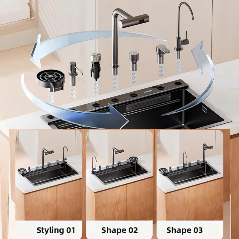 Star of Neptune High-End Luxury Multifunctional Intelligent Kitchen Accessories Sink with Free Combination Faucet New Style