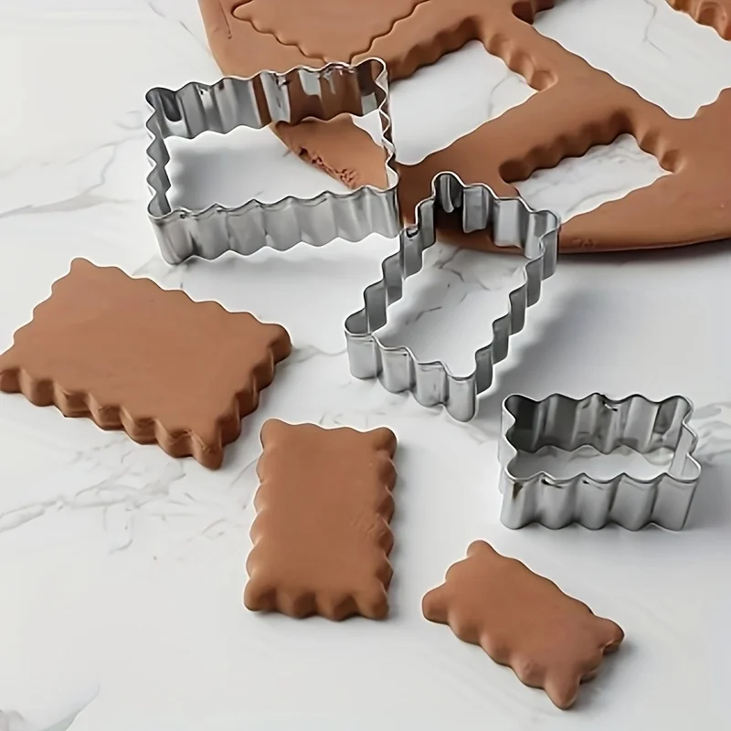 3-teiliges Edelstahl-Ausstechformen-Set - Zickzack, Rechteckig zum Backen, Langlebige Gebäck- und Keksformen, Fondant-Pressformen