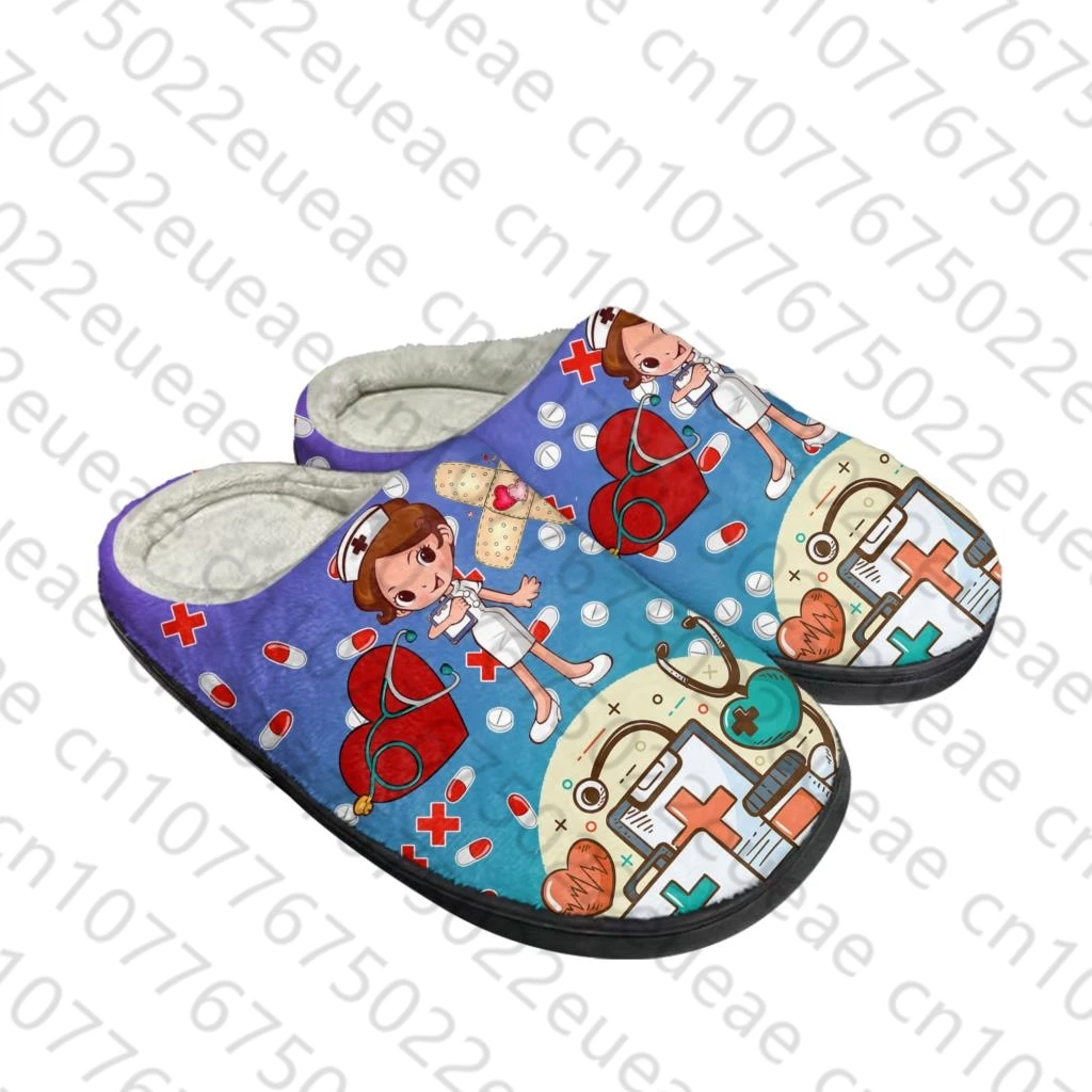 Cute Cartoon Nurse Doctor Medical Home Cotton Slippers Mens Womens Plush Bedroom Keep Warm Shoes Thermal Slipper Customized Shoe