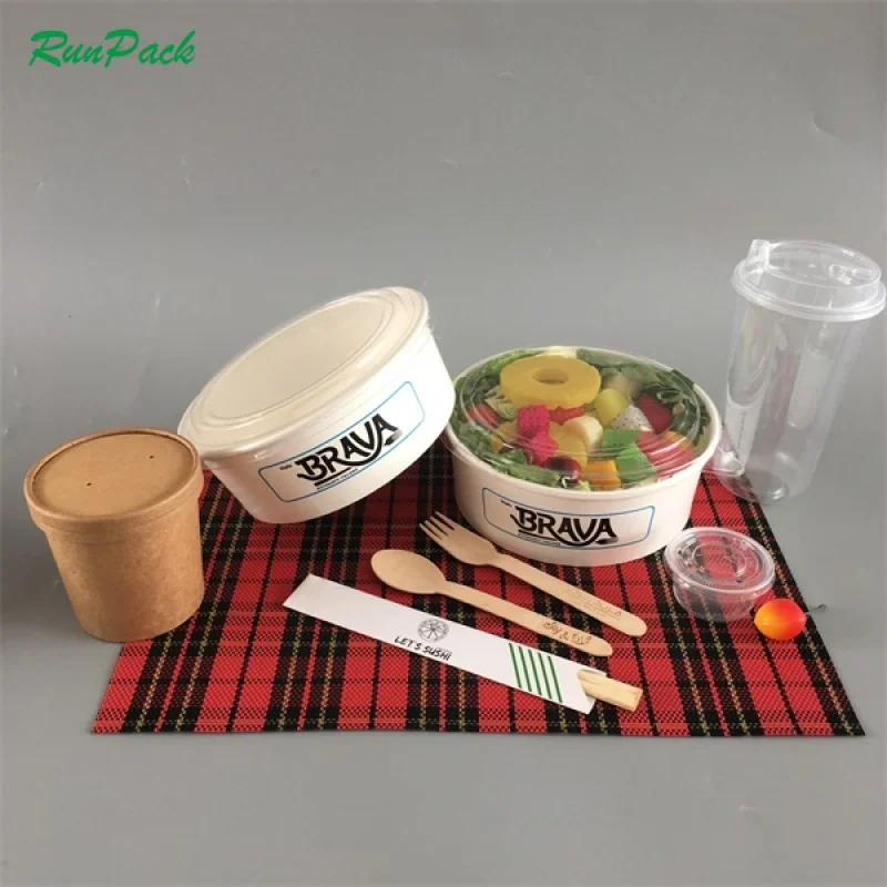 

Customized productDisposable Biodegradable Kraft Paper Soup Salad Bowl Custom Logo Printing Paper Bowl with Lid 500ml 650ml 16oz