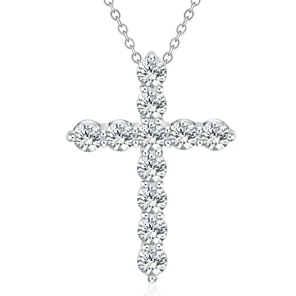 

925 Sterling Silver Necklace 18 inch Shiny crystal Elegant cross Pendant For Women high quality Fashion Jewelry Christmas Gift