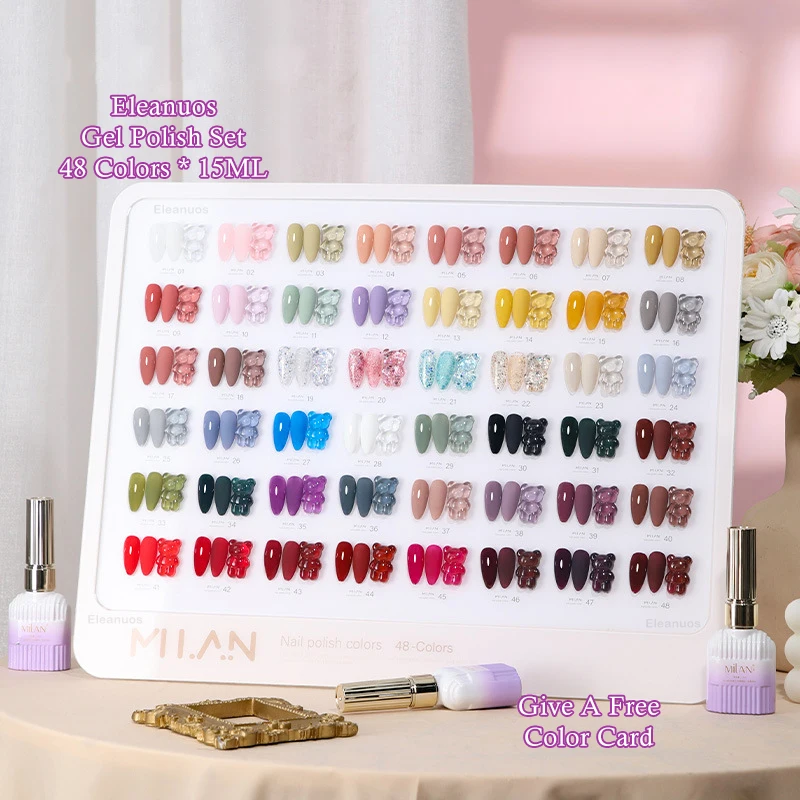 Eleanuos Fashion Color New 48 Color Nail gel Polishing Set Gradient Purple Base Paint Finish UV gel LED Semi permanent Nail Art