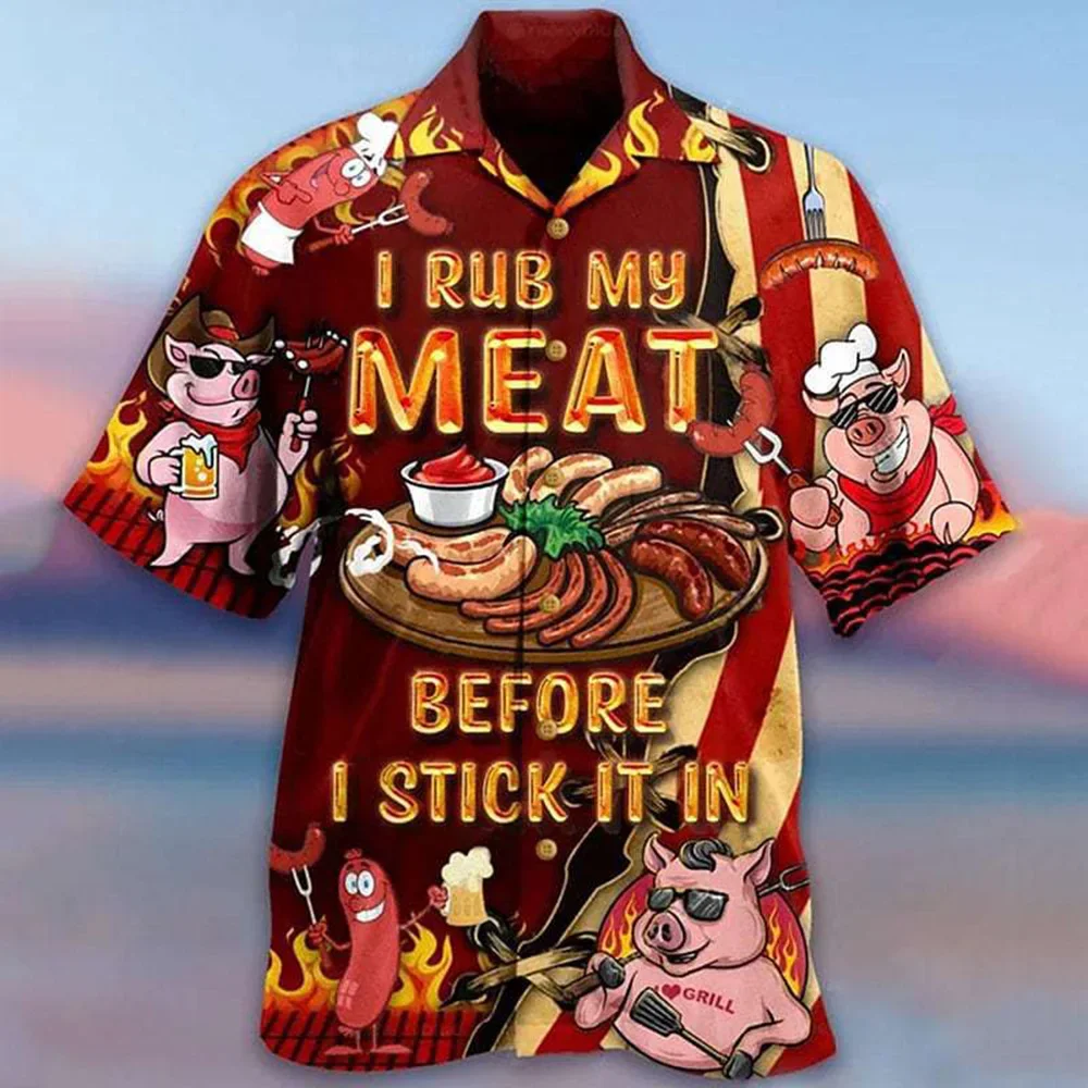 

2024 New Summer Men's Beach Shirt Cartoon Fruit 3D Printed Cuban Collar Short Sleeve Hawaiian Vacation Top Large Size Affordable