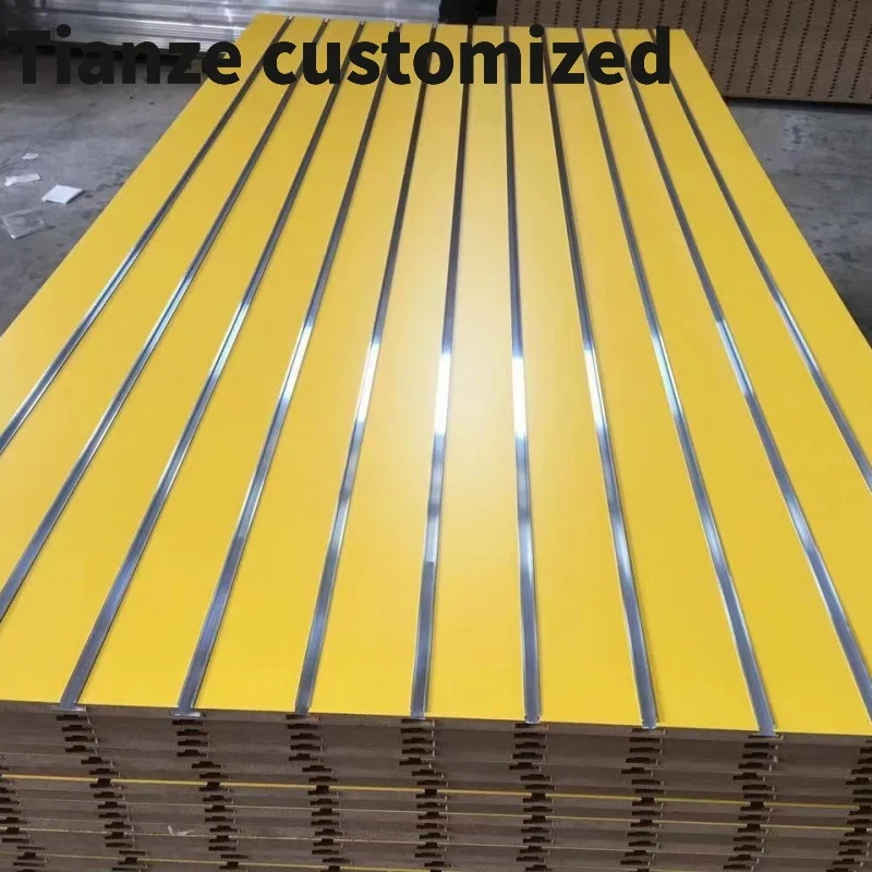 Customized-Custom 8*4 feet Wood Slat Wall Fiberboard 18mm Slotted Groove Slatwall Mdf Panels/Display Stand Sales Slatwall Di