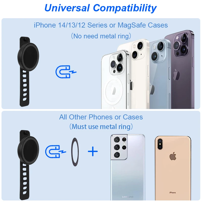 Tenmtoo Magnetic Phone Grip for MagSafe Adjustable Strap Gym Phone Ring Holder Compatible with iPhone 14 Pro 13 12 Smartphones