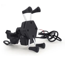 12V Motorcycle X Type Phone Charger Holder Waterproof 360 Degree Rotation Adjustable For Rearview Mirror Mounting