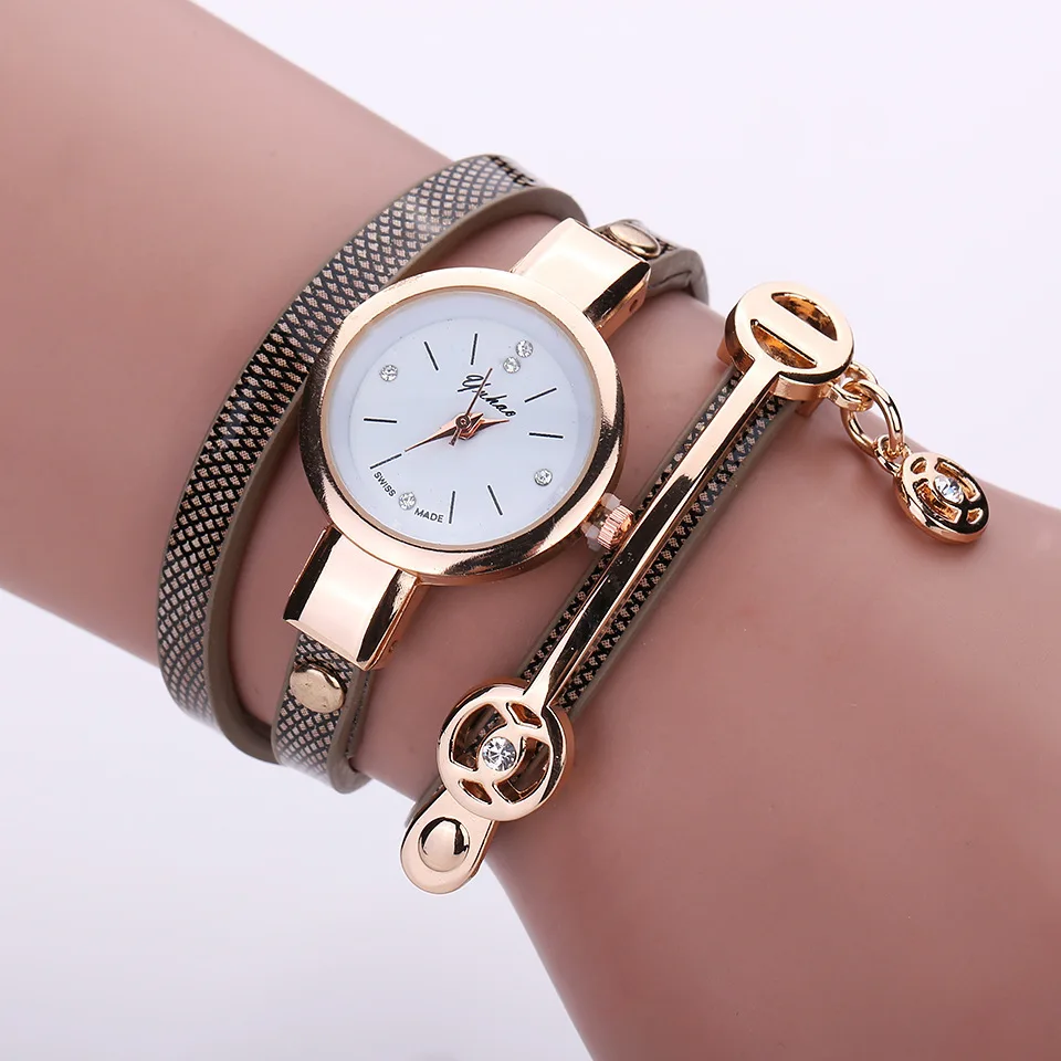 hot sale long wrap leather women quartz wrist watch