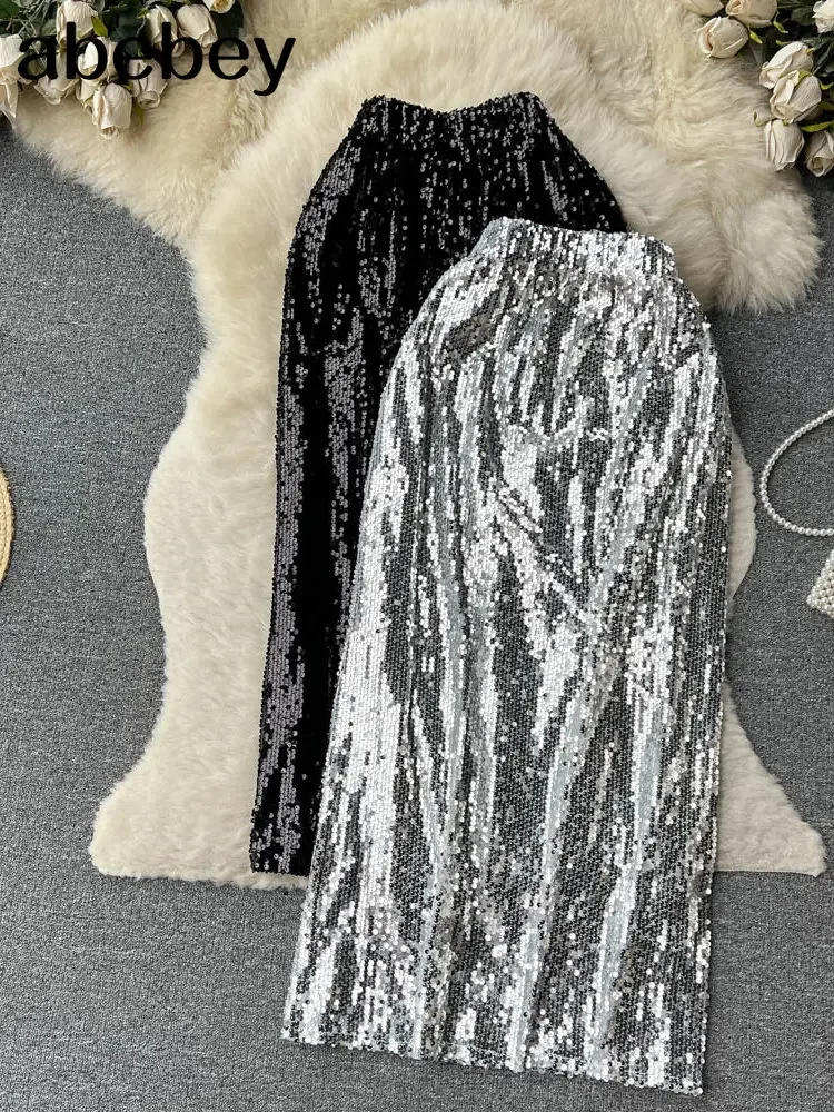 

Korean Fashion Sequin Design Long Skirts for Women All Season Ladies Casual Streetwear All Match Sexy Midi Skirt Dropshipping