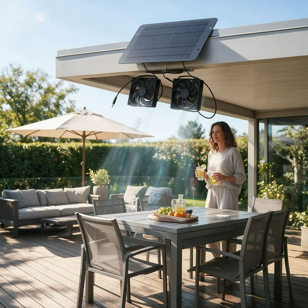 15W Solar Double Fan Waterproof Solar Powered Ventilation Air Cooler for Chicken Coop Dog Kennel Greenhouse RV Camper Pet Shed