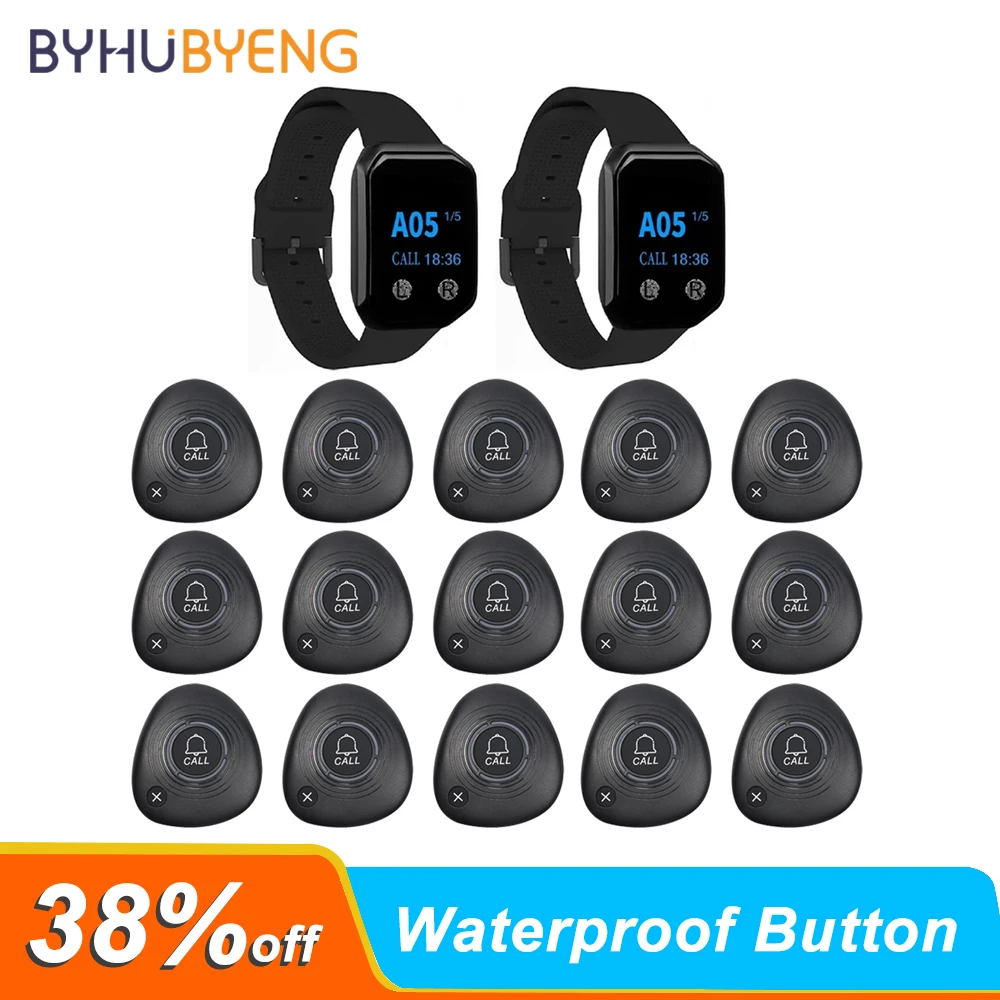 Calling Button and Watch Pager Wireless Calling System Call Transmitter Paging for Restaurant Cafe Waiter Service Bell Buzzer