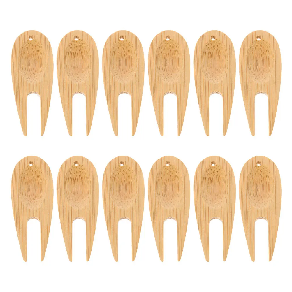 12개입 나무 골프 디봇 수리 도구 휴대용 다기능 액세서리 볼 마커 잔디 관리 디봇 수리 도구