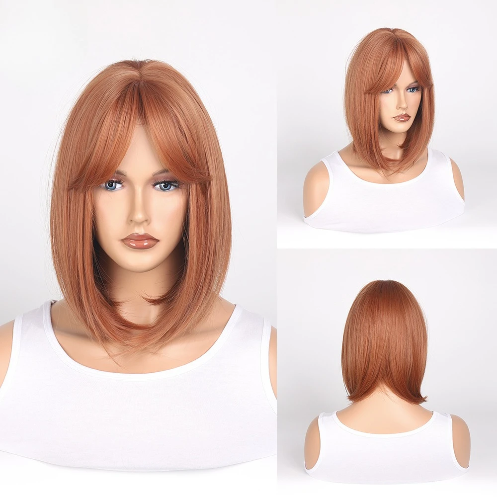 

European and American orange wig short curly hair eight-character bangs bob head wig chemical fiber high temperature silk wig he