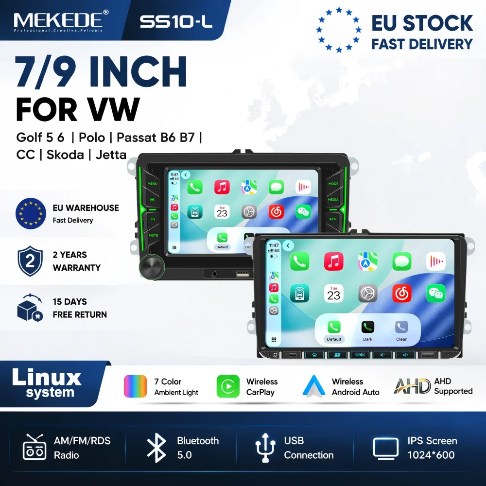 MEKEDE EU Lager 7/9 Zoll IPS 1024*600 Linux-System Autoradio für VW Volkswagen Golf 5 POLO PASSAT B6 CC JETTA TIGUAN TOURAN SHARAN Wireless CarPlay Android Auto AHD Rückfahrkamera Unterstützung
