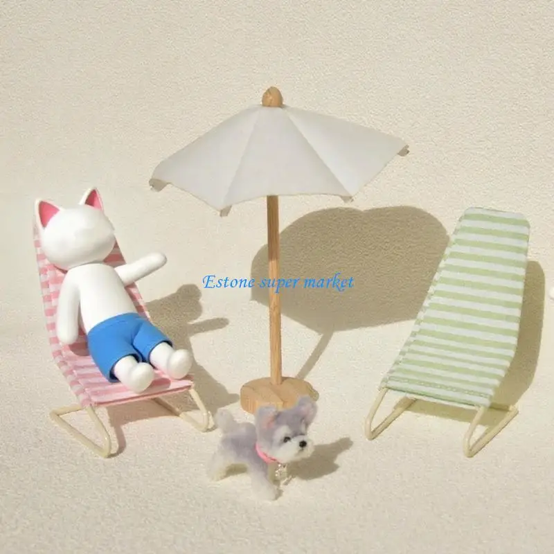 

090B Пластиковый стул-зонтик 1:12 Реалистичная модель шезлонга Декоративная ролевая игра