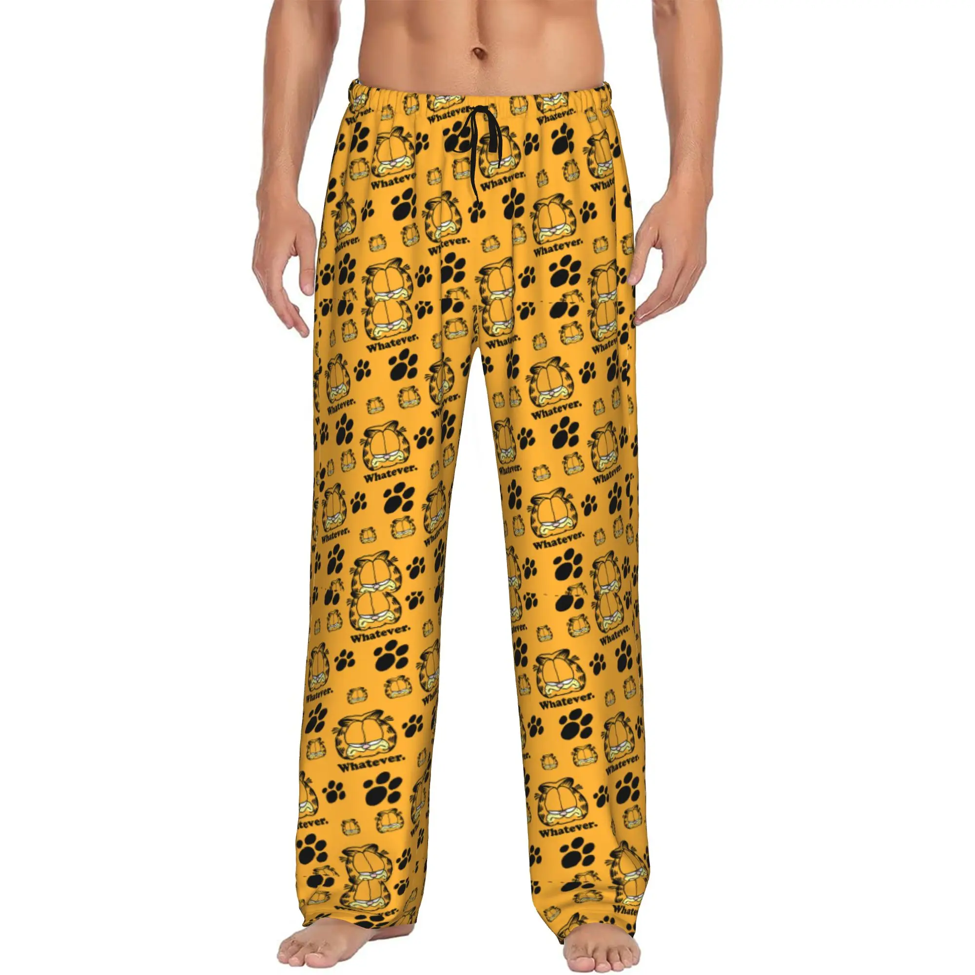 Custom Men Cat Cartoon Pajama Pants Printed Comic Strip Manga Sleep Sleepwear Bottoms with Pockets