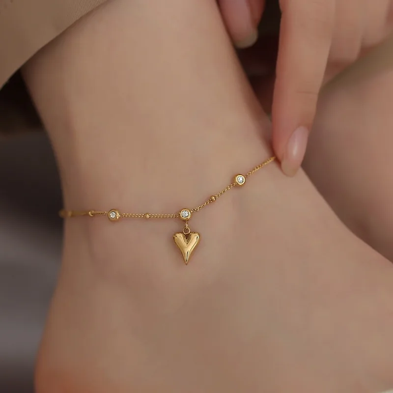 

2021 new 18K gold love crystal anklet female ins Internet celebrity tide Mori niche design does not fade Qixi Festival