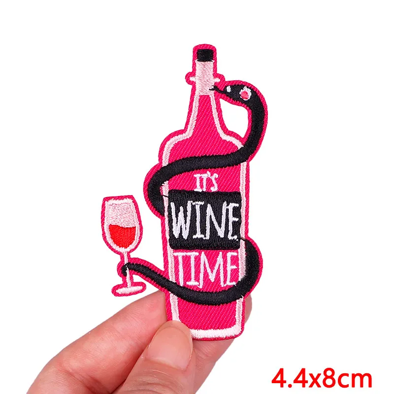 Embroidery Patch Wine Bottle and Wine Glass Patches For Clothing Thermoadhesive Patches On Clothes Iron On Patches Cartoon Badge