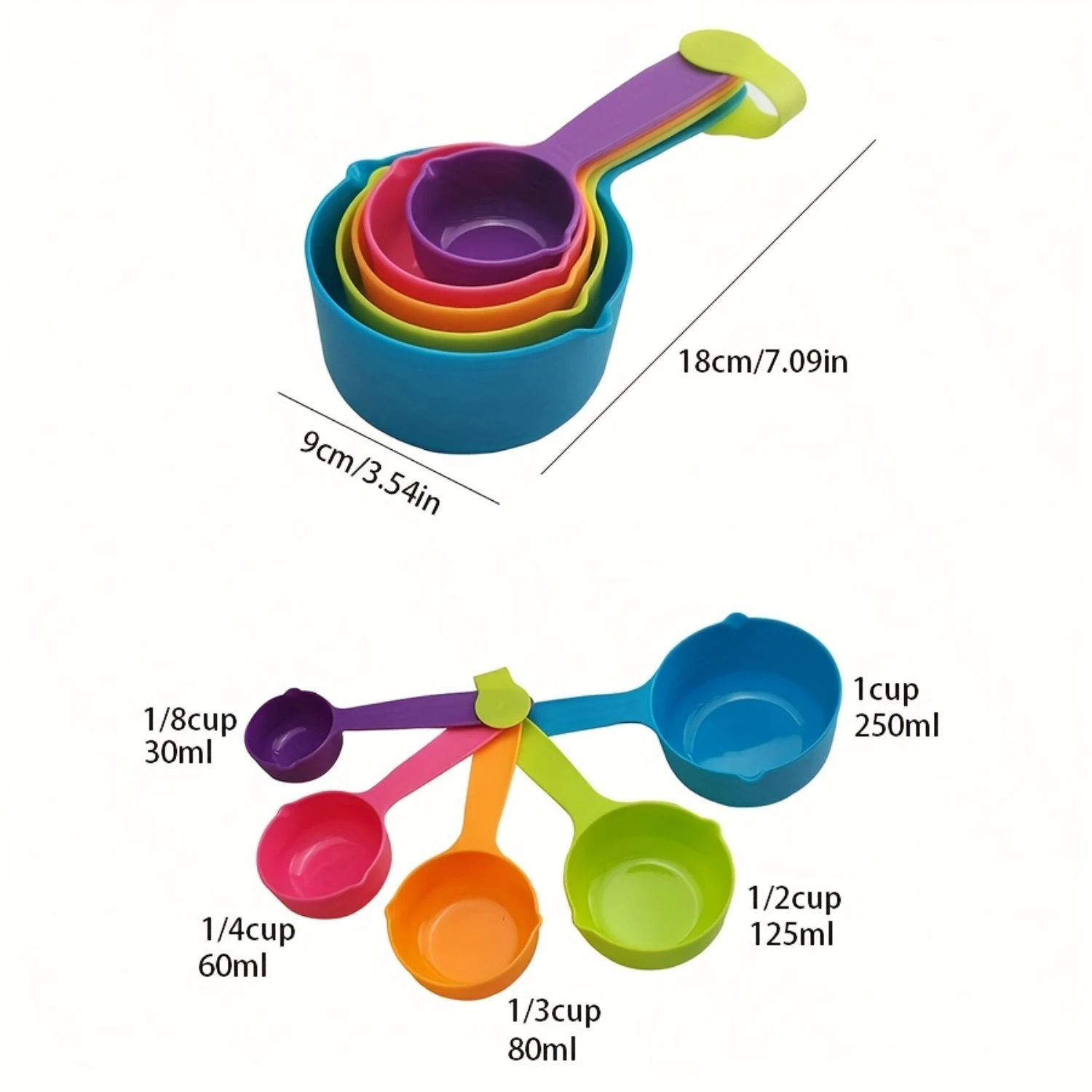 5-Piece Colorful Measuring Cups & Spoons Set - Durable Plastic, Perfect For Cooking & Baking