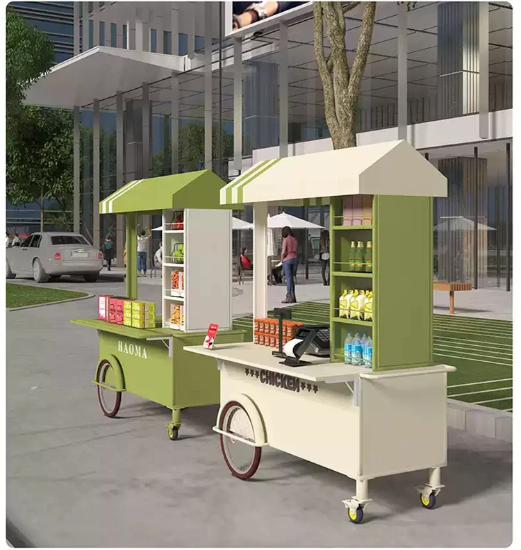 China Factory Ice Cream Cart Snack Food Mobile Trolley Hand Push Shopping Vending Cart