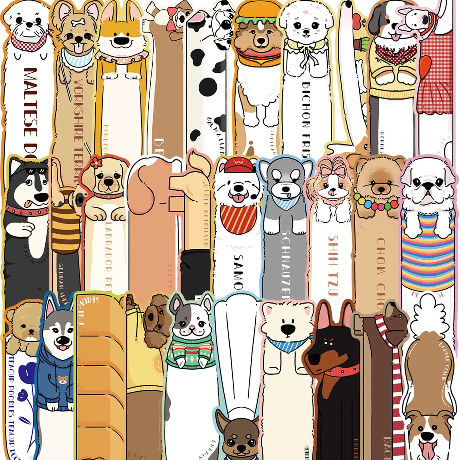 30PCS Read Puppy Themed Bookmarks Posters Laptop Decorative Gifts DIY Scrapbooking Waterproof Aesthetic Sticker﻿ Bookmark ﻿