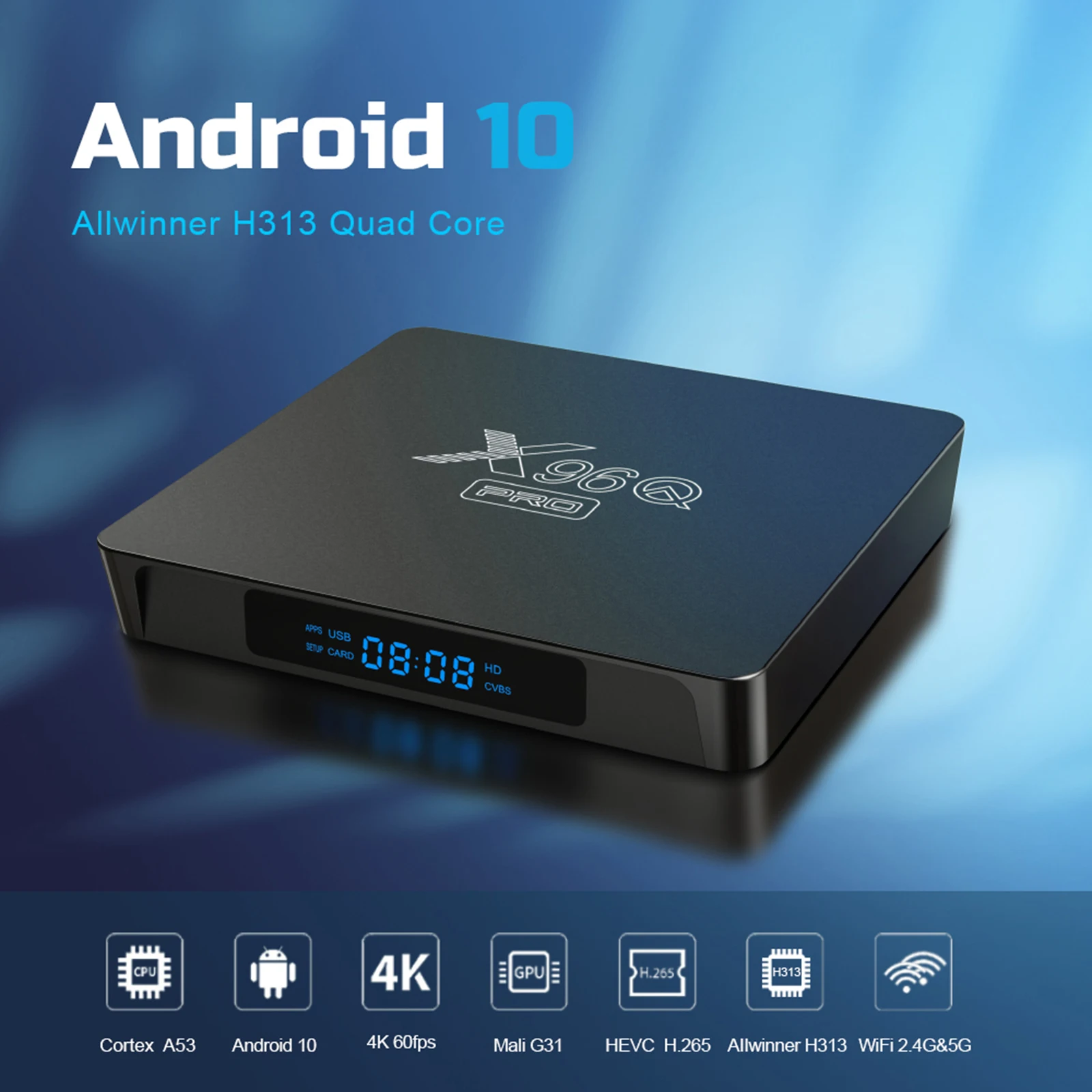 Allwinner H313 TV Box 1GB + 8GB 2,4G 5G Doppel Band Wifi UHD 4K Media Player für Android 10,0 X96Q