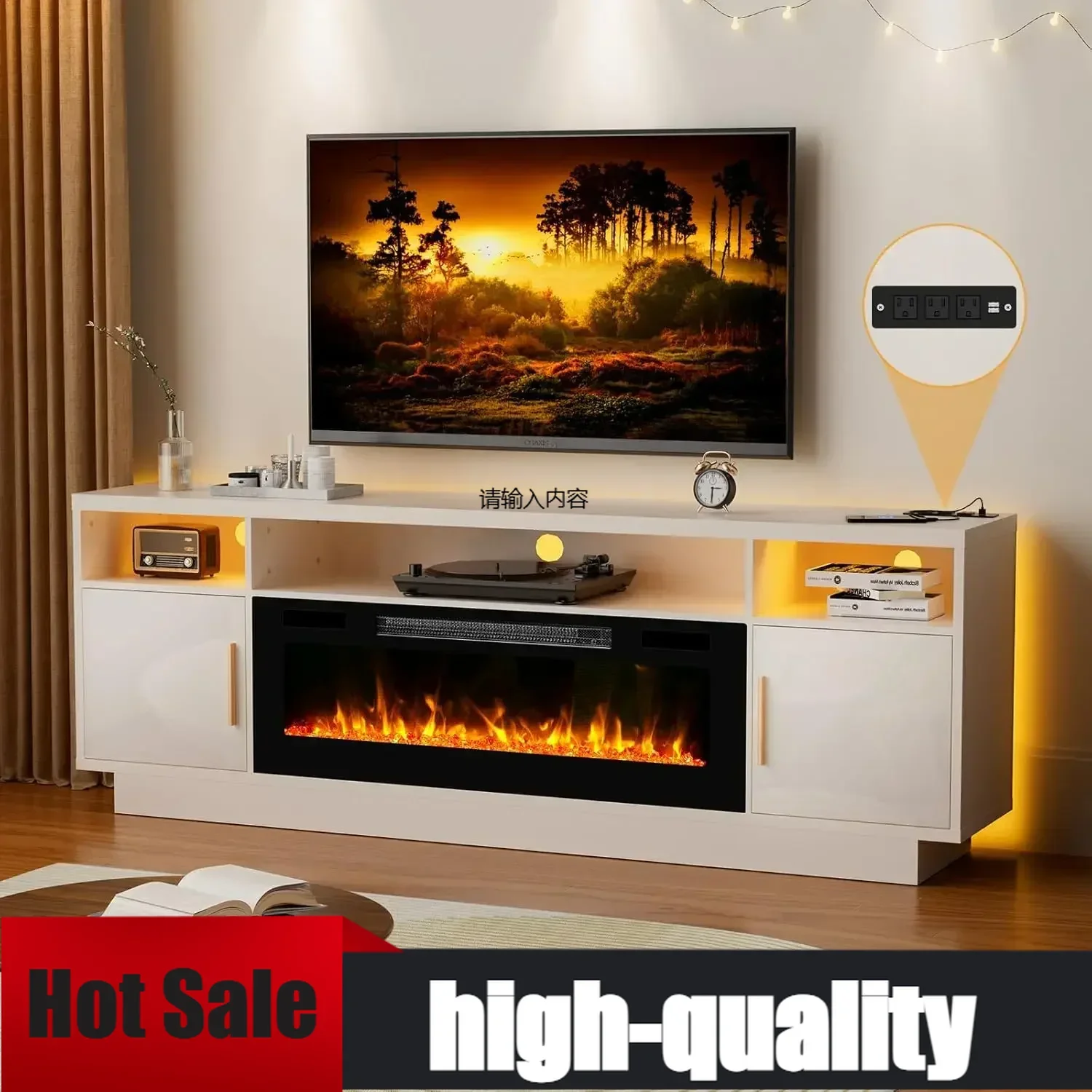 

70'' TV Stand with 36'' Fireplace-LED Light Entertainment Center for Storage, Modern TV Console for Living Room