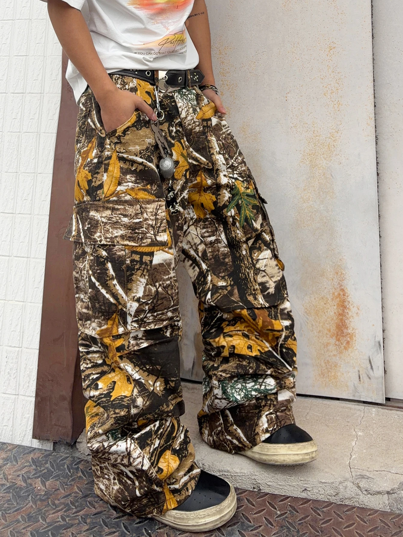 Men's Minimalist Y2K Style Camouflage Wide Jeans, Hip-Hop Style Baggy Loose Casual Trousers For Men, Versatile Daily Denim Pants