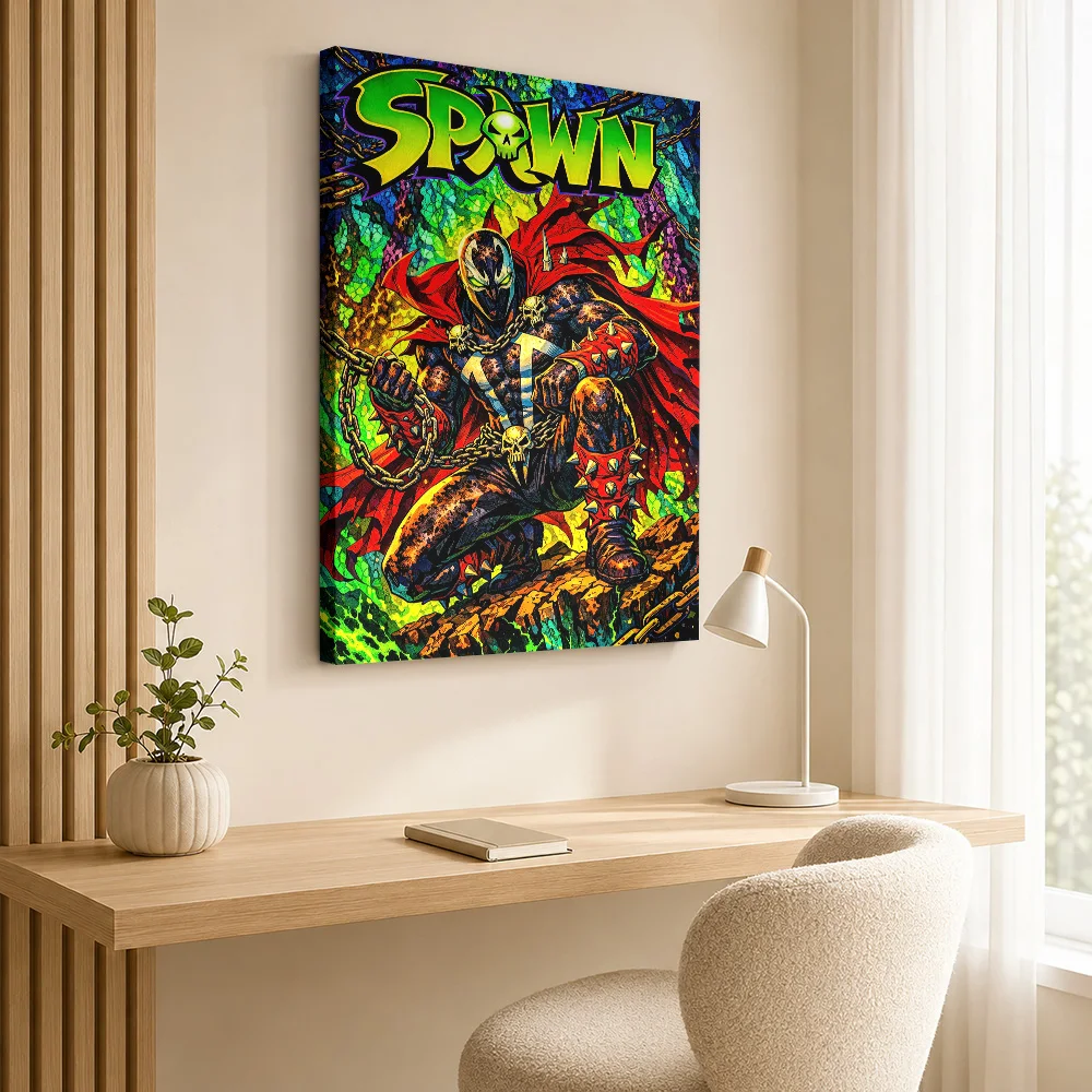Spawn Comic Book Cover Framed Canvas Poster Personalized Gaming Anime Wall Art for Game Room Decor Ready to Hang Gift for Fans