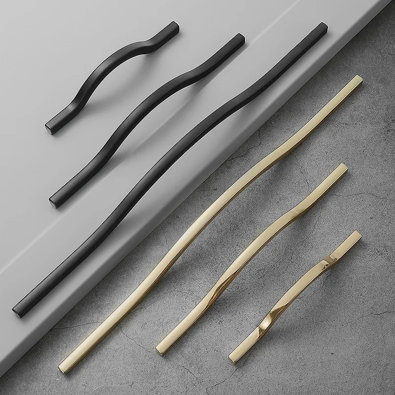 Furniture Handles Black Gold Cupboard Wardrobe Pulls Zinc Alloy Kitchen Cabinets Pulls Handles for Cabinets and Drawers Hardware