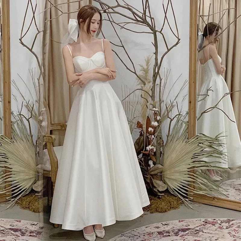 

Sling Satin Light Wedding Dress 2025 New Summer Minimalist Sleeveless A-line Skirt Formal Dress Women Elegant Evening Dresses