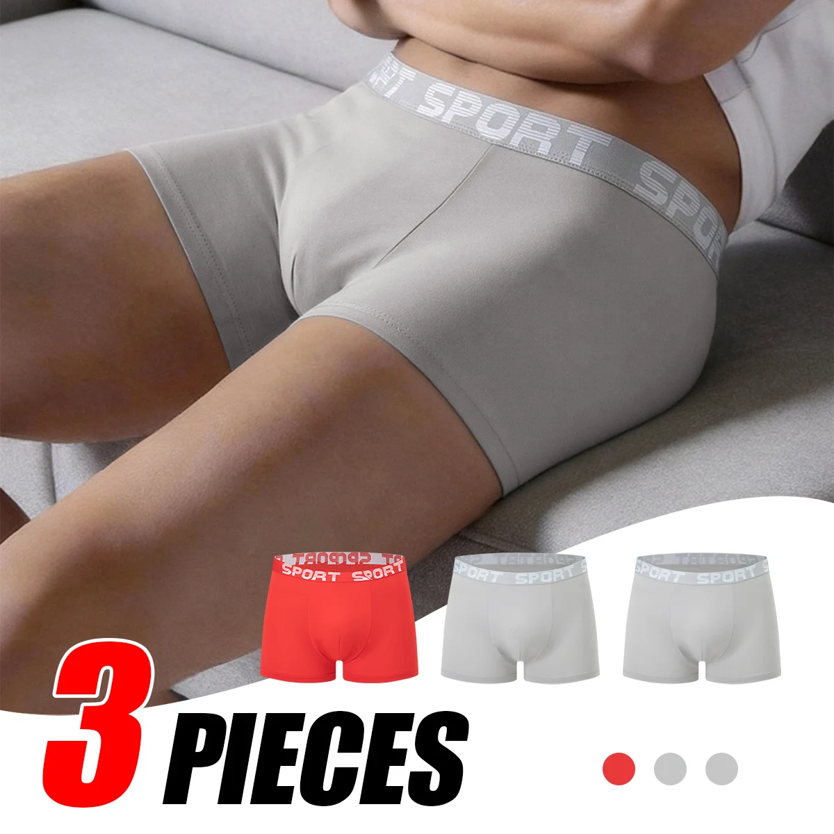 3-piece Set Of Men's Seasonal Casual Versatile Underwear With Elastic Waist Comfortable Flat Angle Pants, Sports Base Shorts
