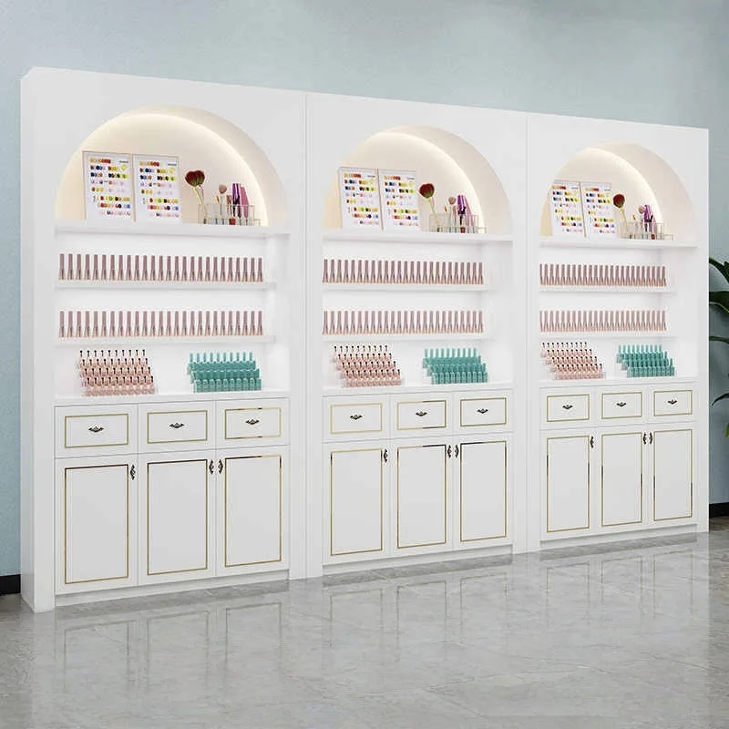 Nail Polish Stand Display for Salon Nail Art Perforated Square Rotating Mini Display Stand LED Lighting