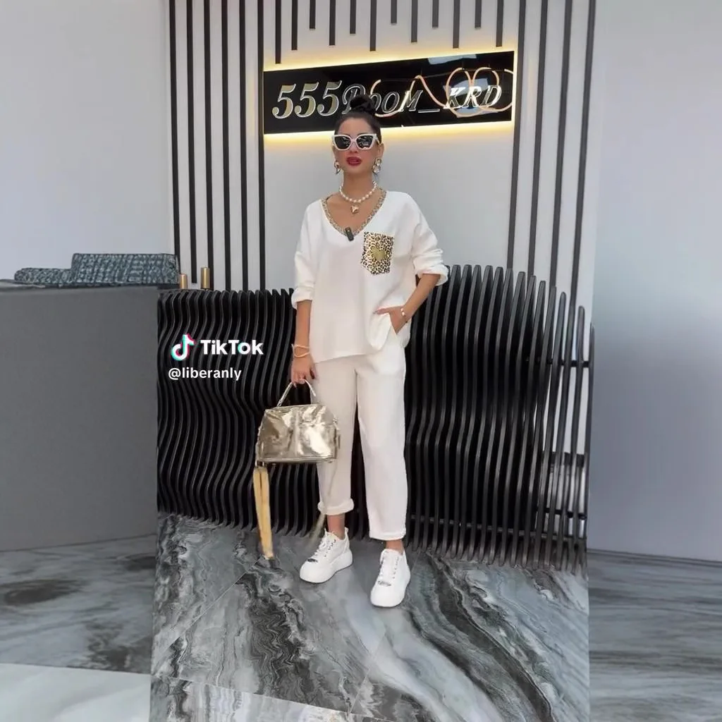 

Осень-зима 2022, комплект из двух предметов, повседневный костюм с длинными рукавами и леопардовым принтом, модные брюки с карманами и круглым вырезом, повседневный костюм