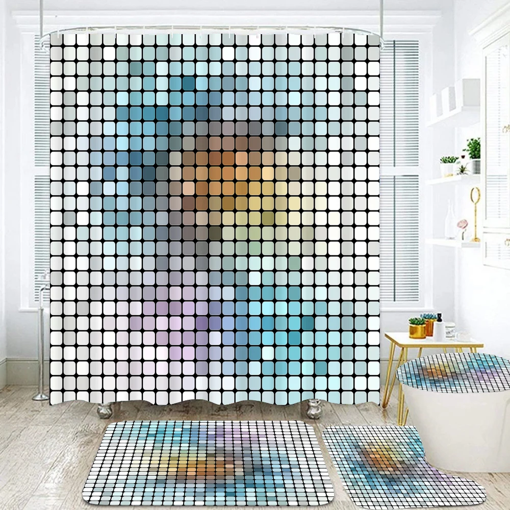 Modern Art Mosaic Print Shower Curtain Set Girl Polyester Bathroom Curtains Anti-slip Bath Mats Carpets Rug Bathroom Accessories