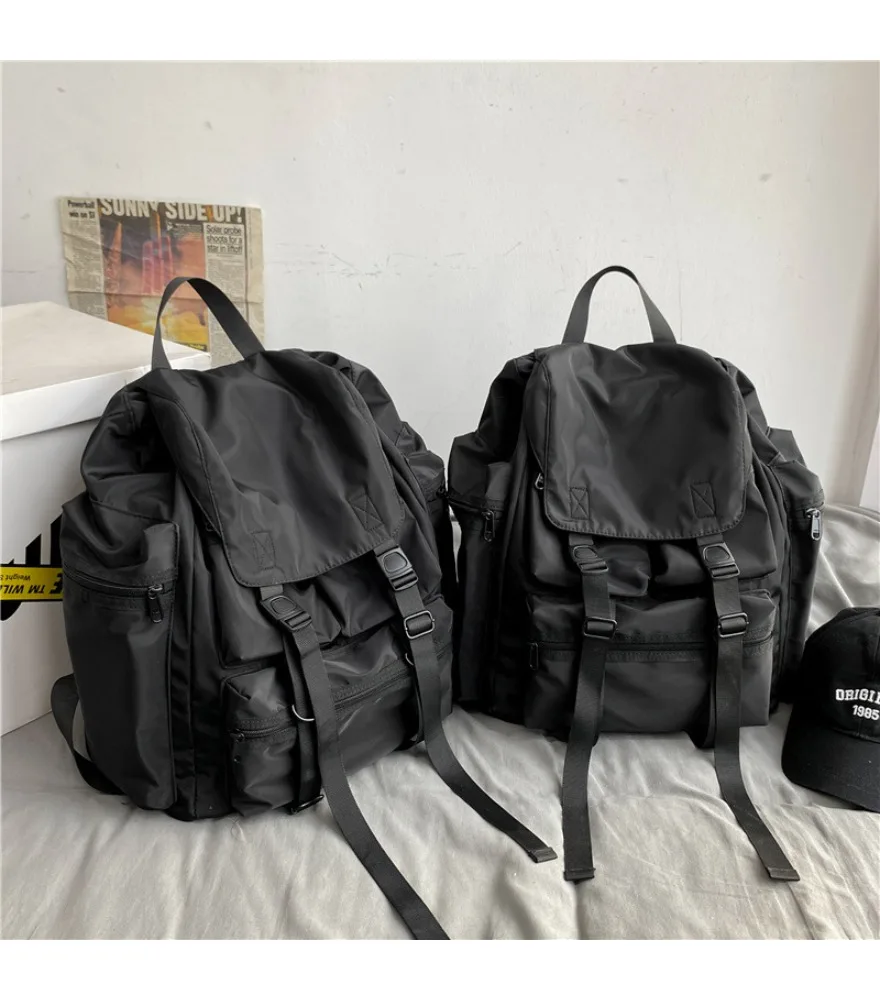 School bag male student large capacity backpack new street trend tooling function drawstring multi pocket backpack