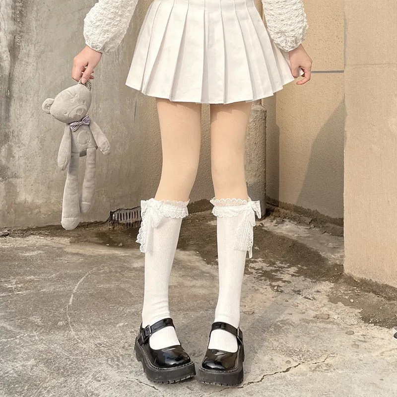 1/2 Paar Damen-Wadensocken mit Schleifenband, modisch, Lolita, JK, süßer Stil, weich, bequem, atmungsaktiv, für alle Jahreszeiten, allgemeine Freizeitsocken – Detail 3