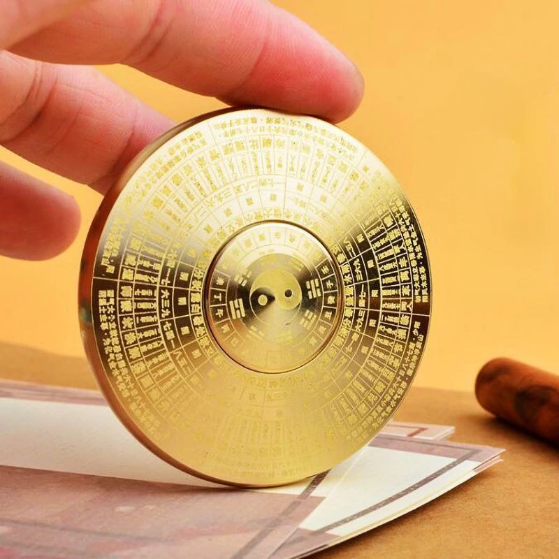 Brass Vintage Solid Small Compass Eight Trigrams Fingertip Gyroscope Double sided Spiral Pendant