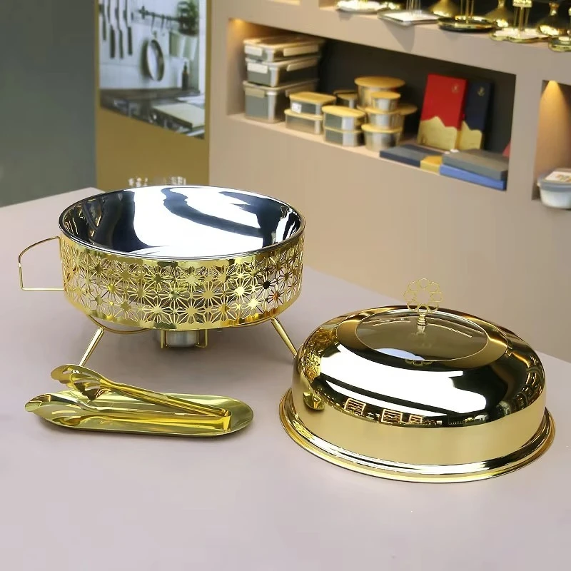 8L Golden Buffet Food Warmer With Lid European Style Catering Equipment For Hotel Wedding Party