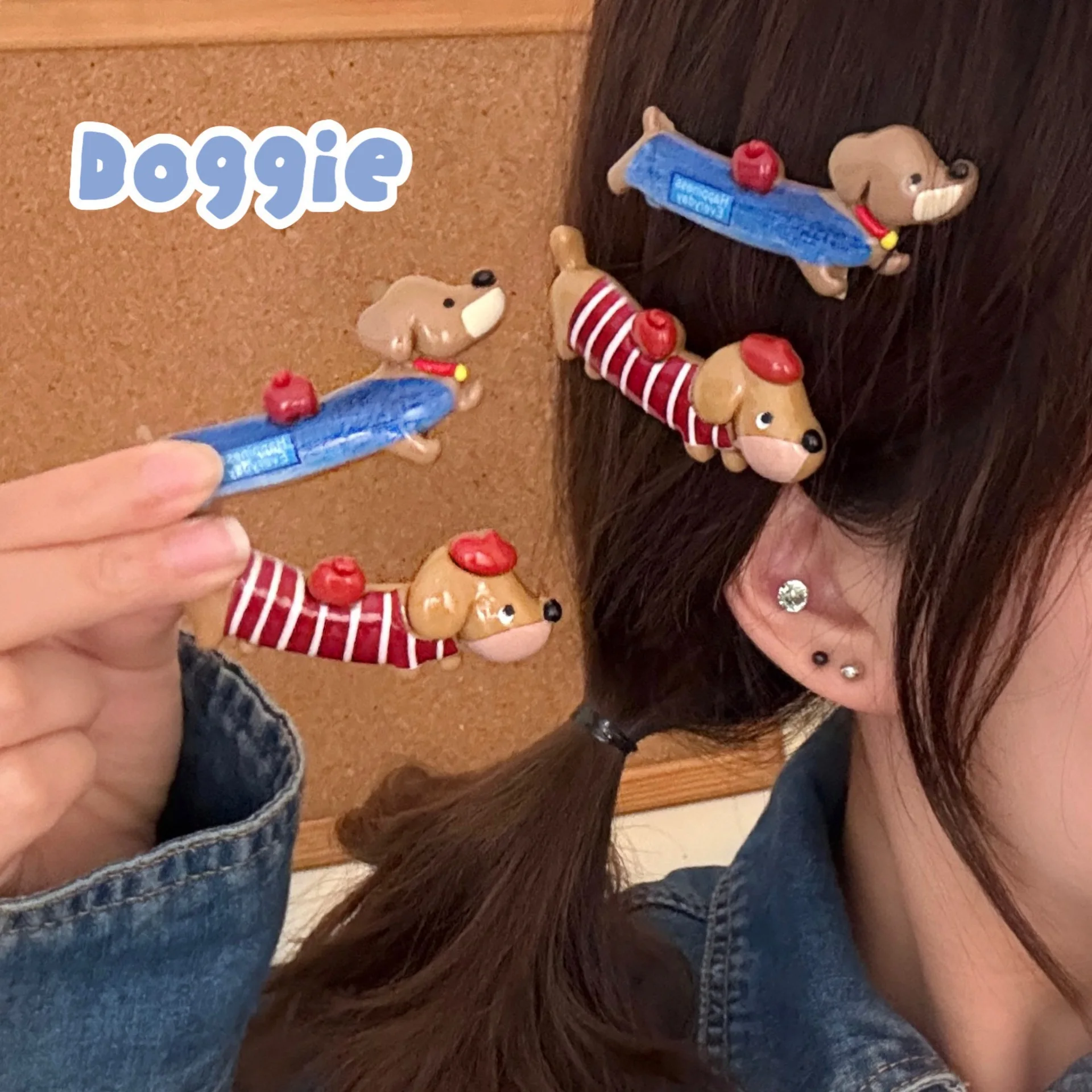 2/4 Uds lindo cachorro de salchicha horquilla borde Clip versátil diadema Clip frente roto horquilla recta Clip de pelo
