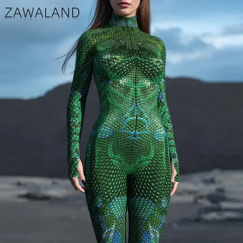 Zawaland myriad sentinela verde cosplay bodysuit feminino masculino cobra impressão traje festival festa roupa rave desempenho zentai terno