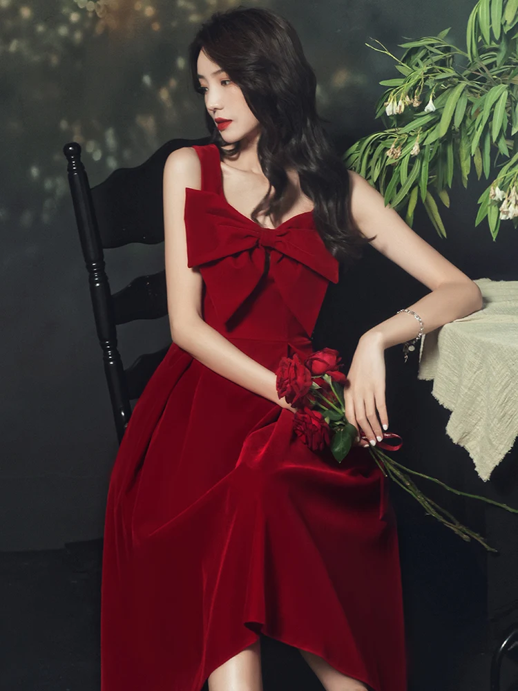 

Red Dr Daily Wear Strap Wedding Dr Return Home Celebration Dr mid Waist Korean Sle Summer Dr for Women