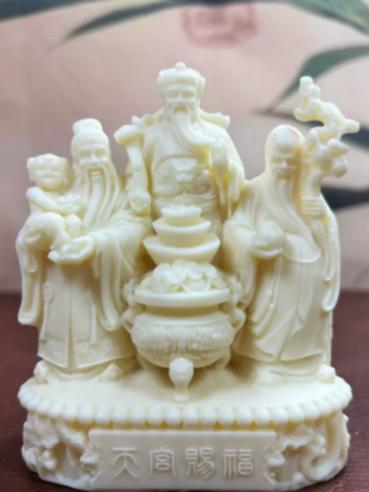 Tagua Nut Carved Fulushou Three Star Deity Statue - Wealth God Car Dashboard Ornament, Feng Shui Wealth Attraction Ornament view 5