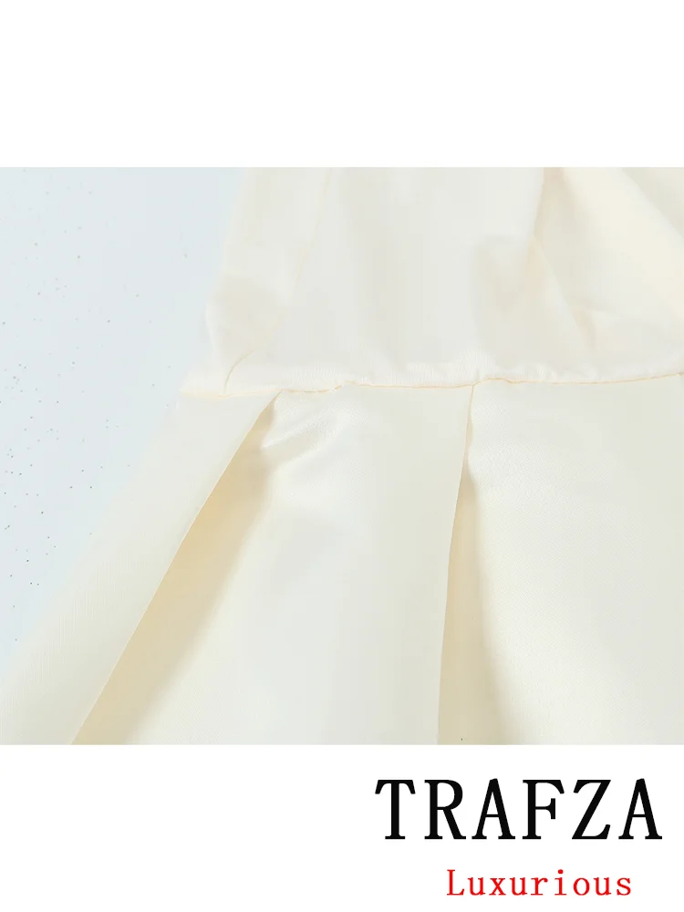 TRAFZA Vintage Casual Chic Solid Women Dress Spliced Cami Ball Gown Long Dress New Fashion 2024 Summer Holiday Female Dress