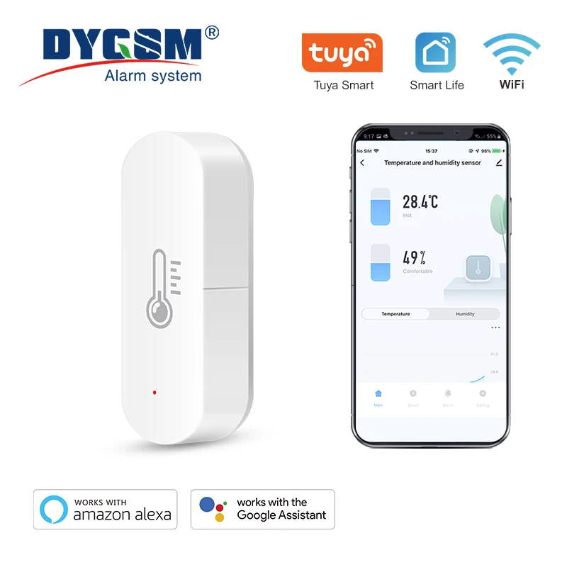Tuya WiFi Sensor Inteligente de Temperatura e Umidade, App Monitor Remoto, Funciona com Alexa e Google Assistant