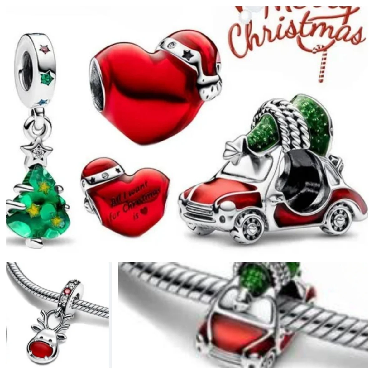

925 Sterling Silver Christmas Tree Heart Charm Beads For Original Bracelet Pendant for Women DIY fine Jewelry Christmas Gifts